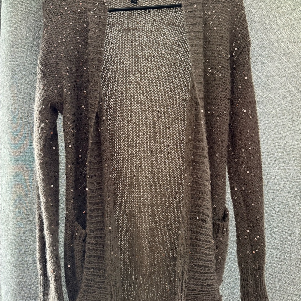 Express Grey/Brown Sequin Cardigan
